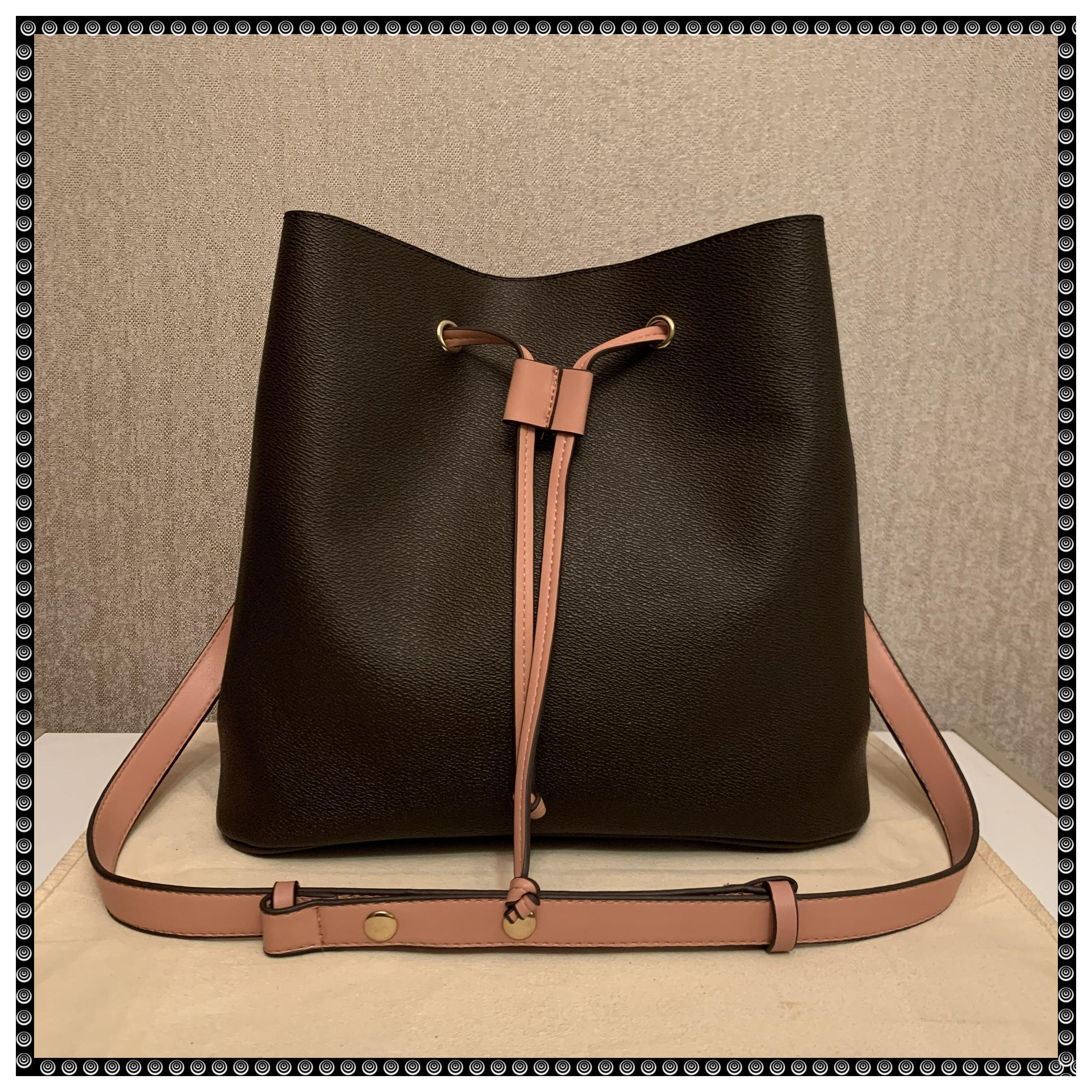 

luxurys designers bags NEONOE Bucket Handbags flower Purses Women Tote Brand Letter Genuine Leather Shoulder crossbody bag, Black