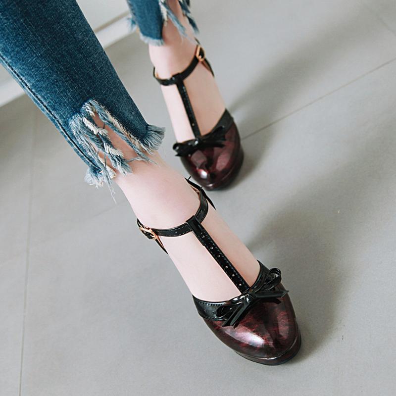 

Sarairis High Heels Pumps Woman Shoes Women T-strap Bow Lovely Sweet Platform Lolita Heeled Plus Size 48 Dress, Black