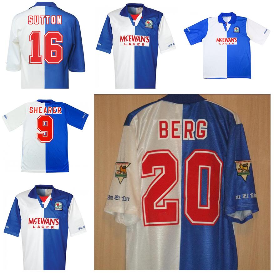 

1994 1995 Blackburn Rovers retro soccer jersey 94 95 Blackburn Alan Shearer Sutton Hendry SHERWOOD BERG vintage classic football shirt, Home epl jersey