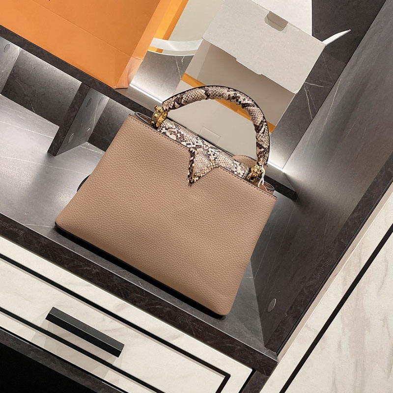 

Womens Capucines Luxury Designer Bags Calfskin Genuine Leather Serpentine Flap Top Handle Totes Adjustable Shoulder Strap Crossbody Handabgs 27*18cm, Black c