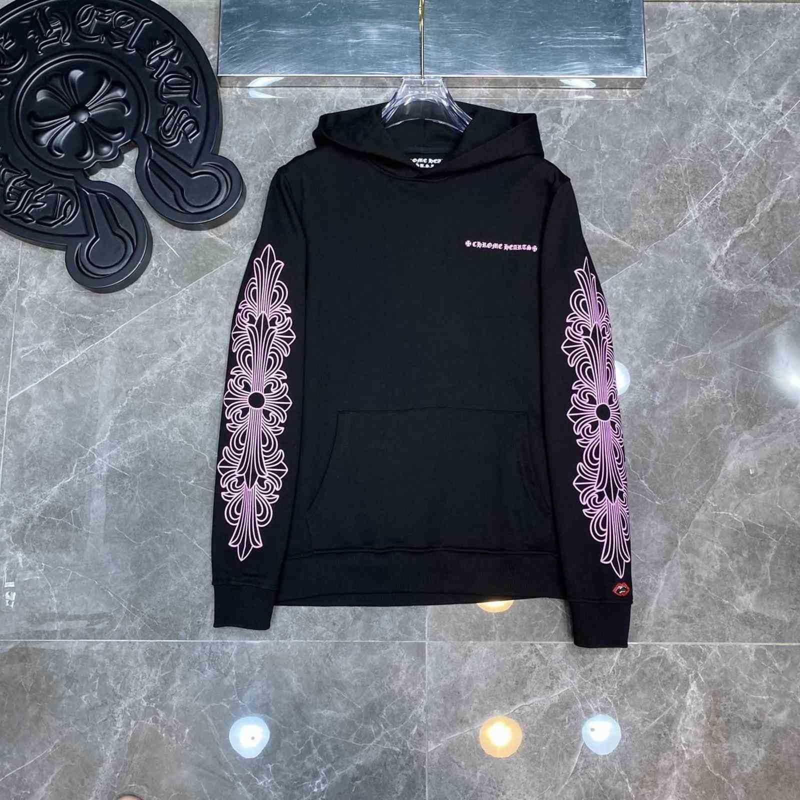 

21ss Chromes latest heart crow Matty boy pink letter Sweater Hoodie, Black