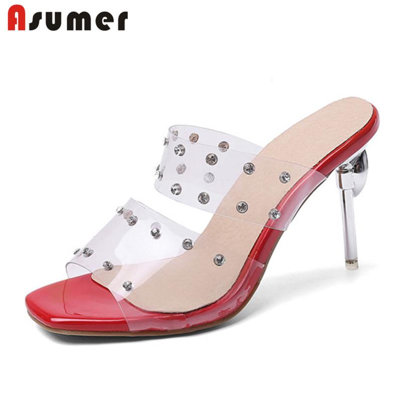 

Sandals ASUMER 2021 7cm Sexy Thin High Heels Women Transparent Crystal Summer Shoes Beach Party Wedding Ladies, Black