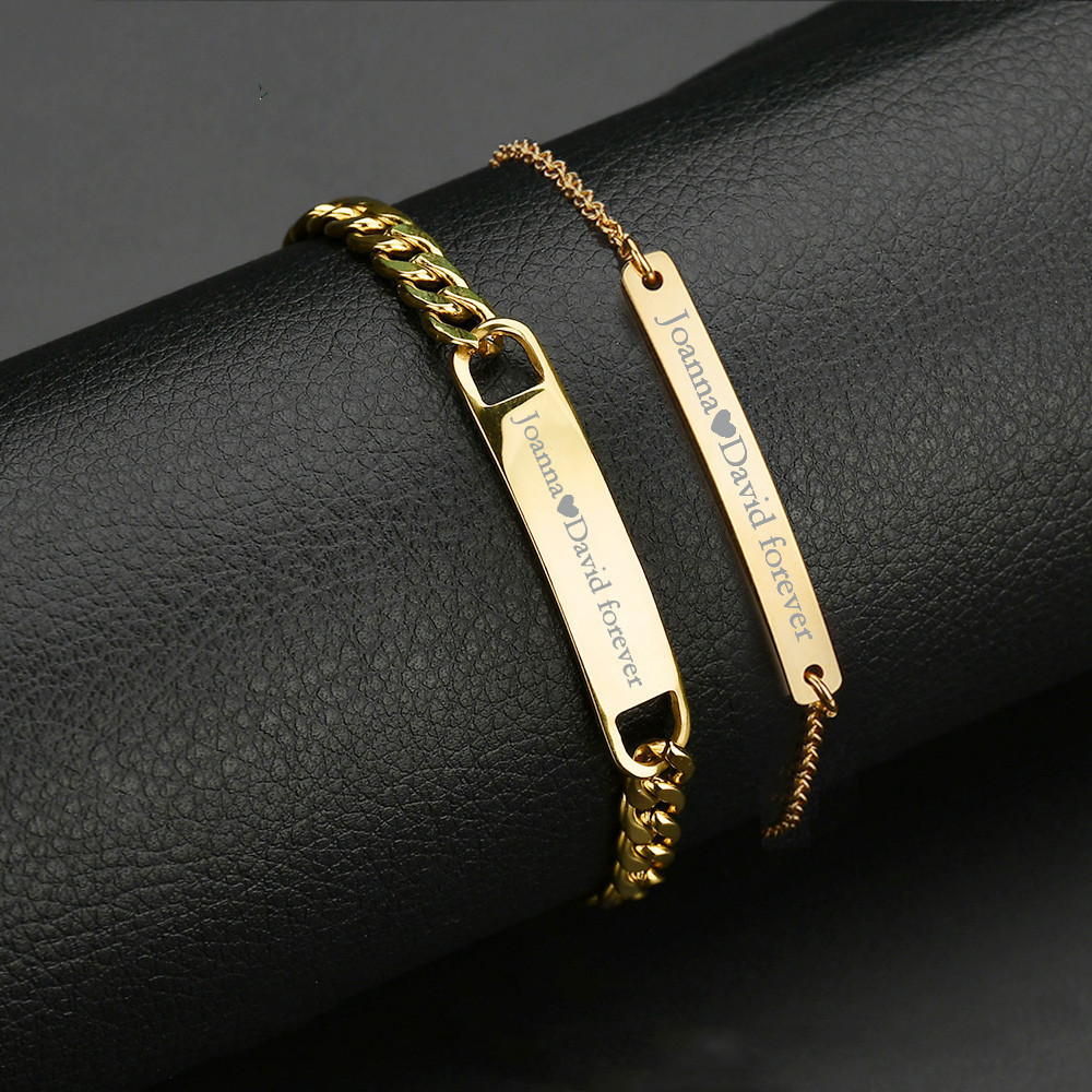 

Personalized Engraved Nameplate Stainless Steel Couple Bracelet for Lovers Valentine's Day