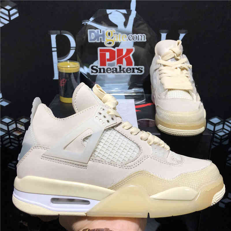 Top Quality Pairs Cream Sail Bred Union Off Nior Jumpman 4 Mens Basketball Shoes Cactus Jack White Cement Guava Ice Mens Sports Sneakers