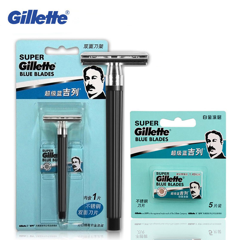 

Gillette er Blue Razor Mens Classical Stainless Steel Double-sided Blade Shaver Official Safety Beard Cutting Razor 6 Blades