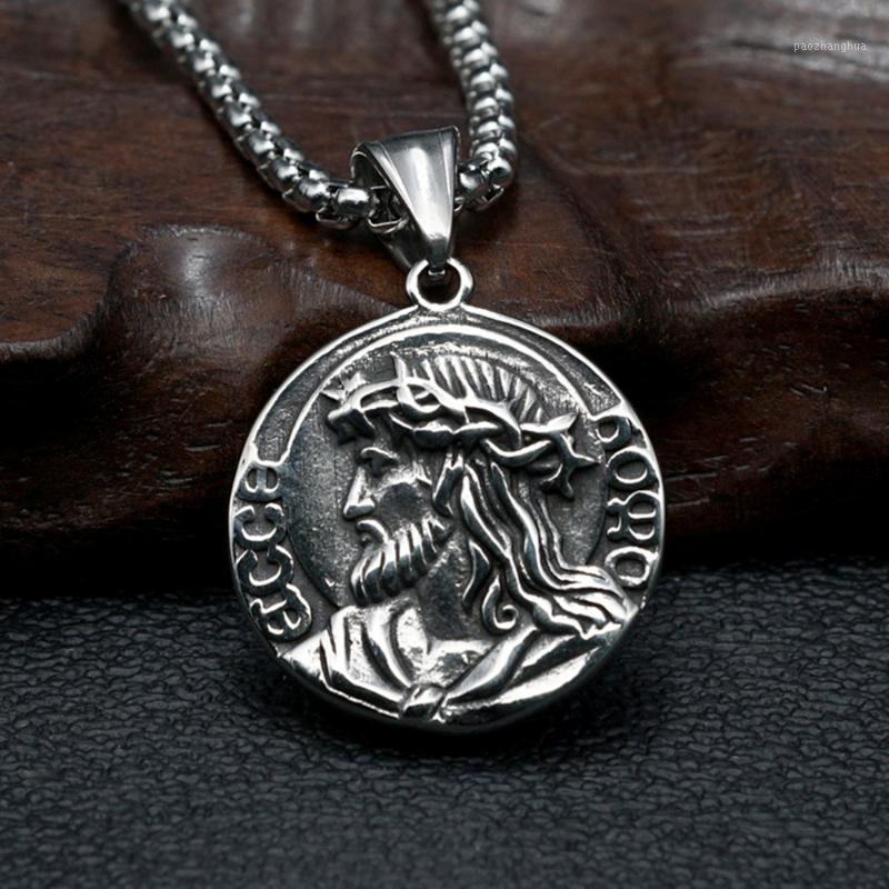 

Chains Retro Jesus Christ Virgin Mary Pendant Necklace Stainless Steel Long Chain For Men Women Fashion Christian Jewelry Gift, Silver
