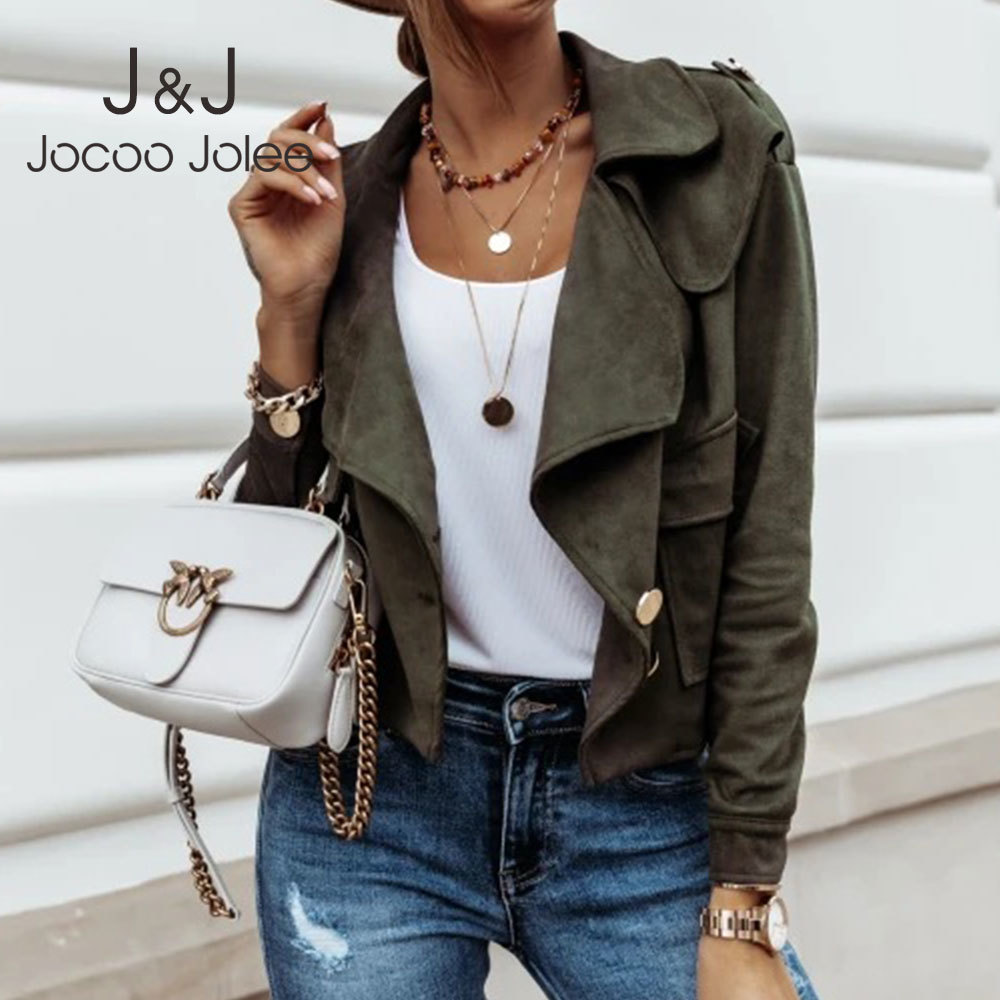 

Casual Women Spring Faux Pu Leather Jacket Coat Suede Pockets Buttons Short Jacket Streetwear Ladies Shirt Outwear Overshirt 210518, As photo