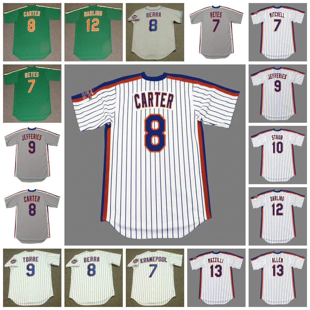 

N York Vintage Baseball Jersey 7 ED KRANEPOOL 1969 JOSE REYES 1987 KEVIN MITCHELL 1986 CARTER BERRA JEFFERIES TORRE STAUB DARLING MAZZILLI ALLEN, 13 lee mazzilli 1986 white