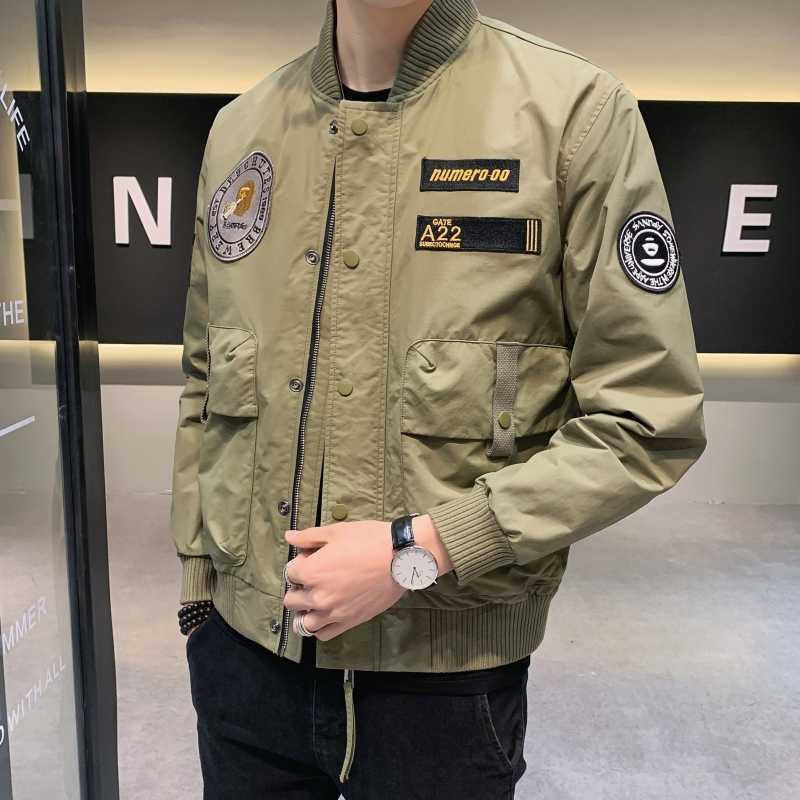 

Mens Bomber Jacket Spring Autumn Casual Windbreaker Hip Hop Harajuku Streetwear Male Zipper Jacket Coat Outwear Men Clothing 210527, Army green