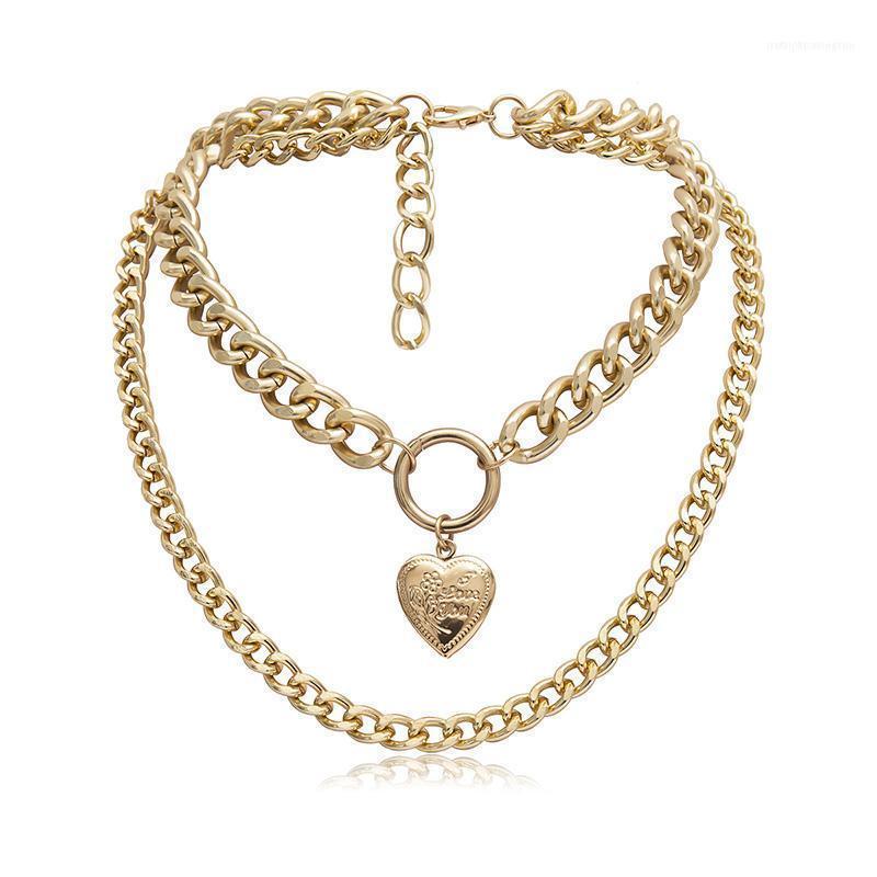 

Chains Punk Cuban Choker Necklace Thick ChainGolden Two Heart Pendant Women Jewelry1