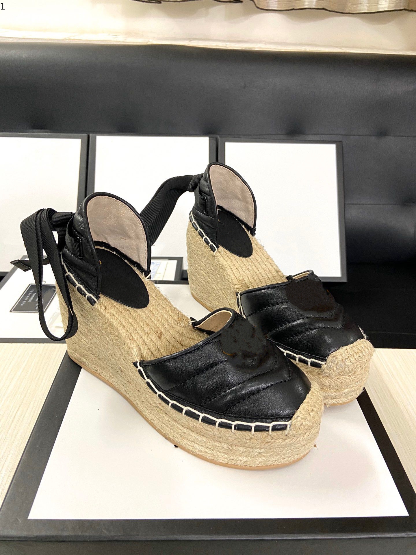 

2021 high-heeled sandals thick bottom light twine cross strap fisherman shoes wild wedge comfortable canvas mkjjj002
