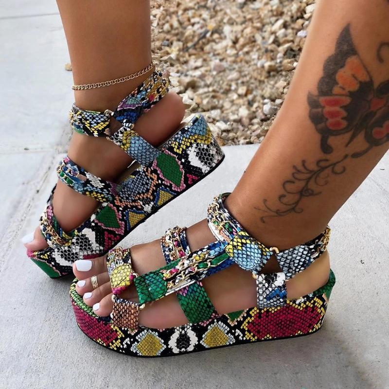 

YOUYEDIAN Plus Size 34-44 New Ladies Colorful Wedges Gladiator Sandals Shoes Woman Party Summer Sandals Women 2021, Black