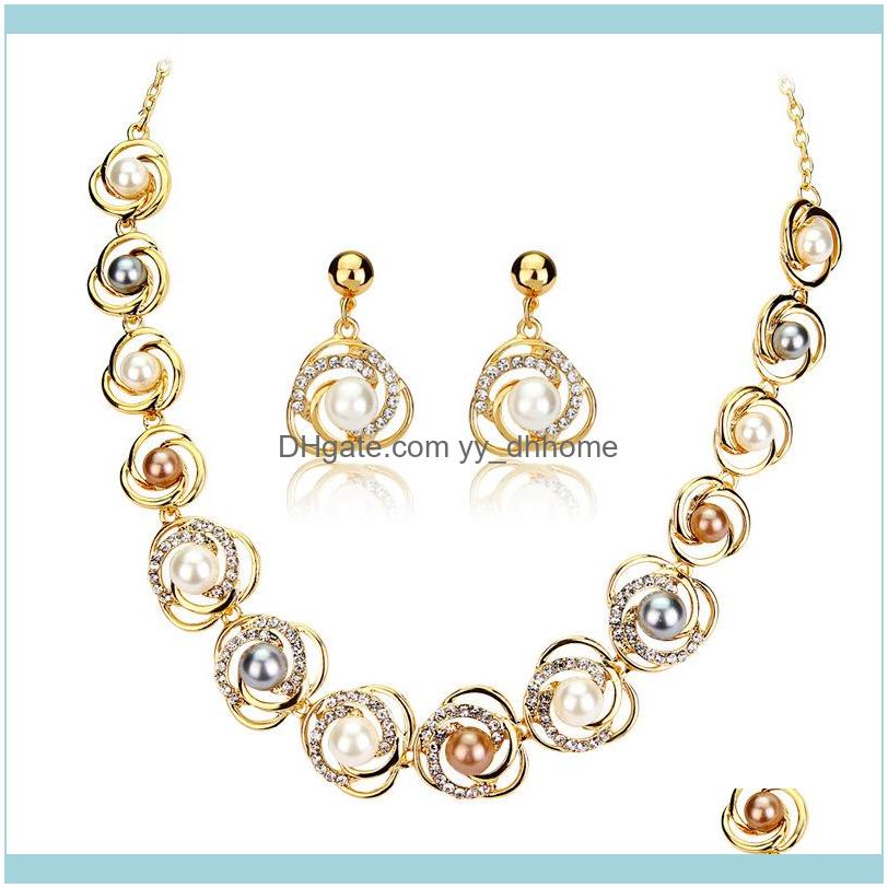 

Earrings Jewelry Sets Jewelryearrings & Necklace Luxury Classic Pearl Round Imitation Full Crystal And Earring Set Chain For Women Wedding P, As pic