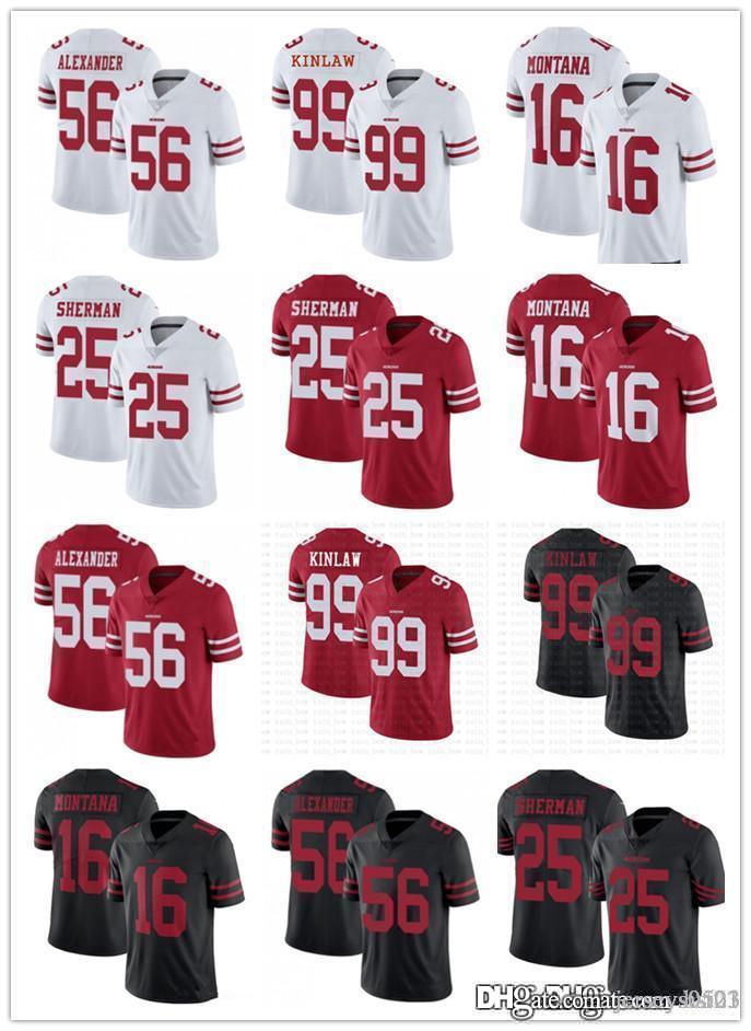 

Men Women Youth San Francisco 49ers 16 Joe Montana 56 Kwon Alexander 99 Javon Kinlaw 25 Richard Sherman Football Jerseys, Black;red