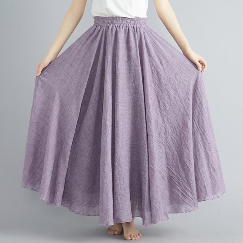 

Skirts 2021 Summer Women Cotton Linen Female Elastic High Waist Bohemian Long Skirt S995, Black