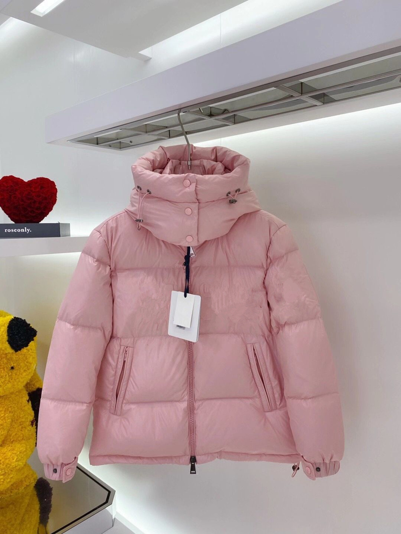 

Men Women Down Puffer Jacket Oblique Full Body Letter Appliques Designer Male Warm Zipper Outwear Fashion Gentlemen Stand Collar Winter Coat Mens Clothes, Pink