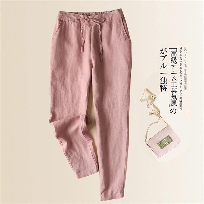 

spring summer fashion japan harajuku womens capri style cotton linen ankle length trousers female casual slim fit pants, Black;white
