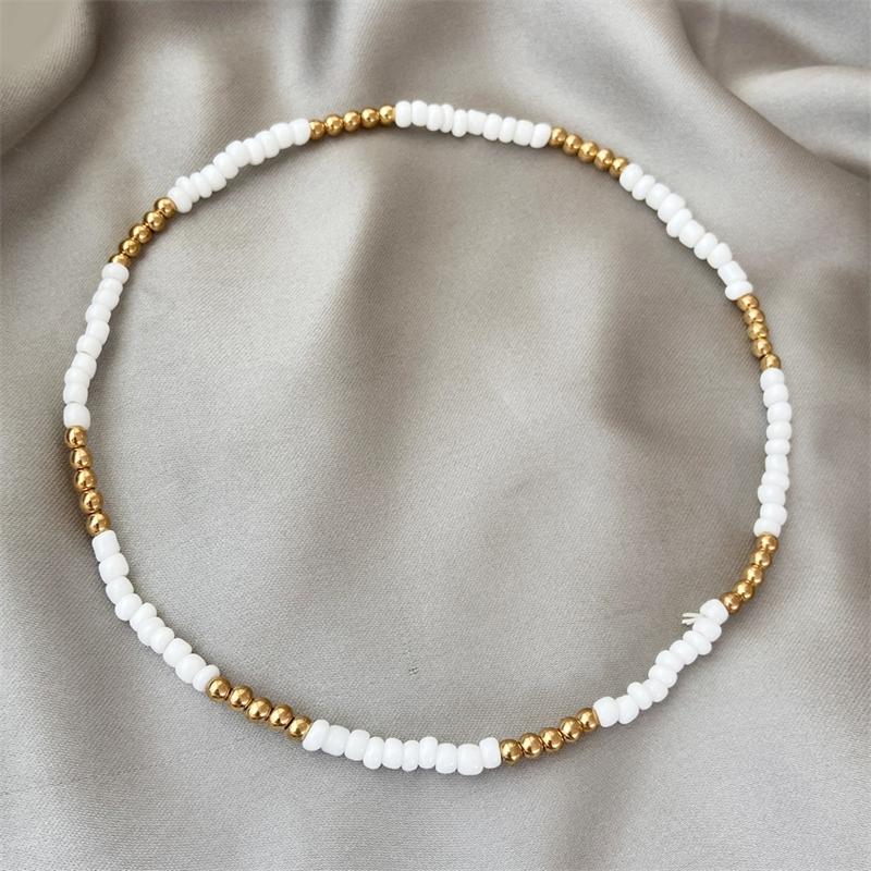 

Chains Handmade Beaded Collarbone Chain Creative Personality National Style Rice Beads Mixed With Jewelry Neck Necklace Female