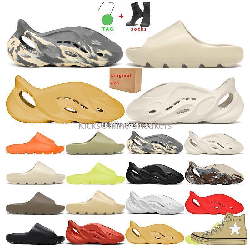 

2021 Summer Slides Slippers Kanye Slides West Sandals Sport Sneakers Mens Women Foam Runner Desert Sand Resin Orange Bone earth brown Outdoor Fashion Trainers
