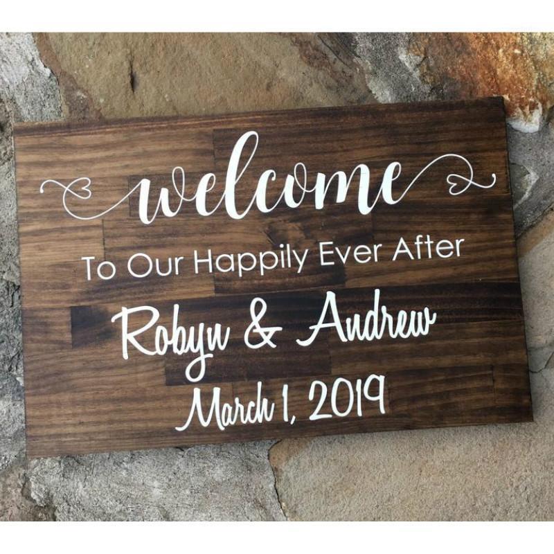 

Party Decoration Personalized Wedding Welcome Sign To Our Happily Ever After Wooden Rustic Decor