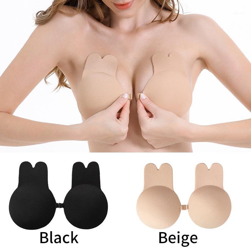 

Women Push Up Bra Invisible Adhesive Strapless Reusable Petals Cover Self Silicone Bustiers & Corsets, Black