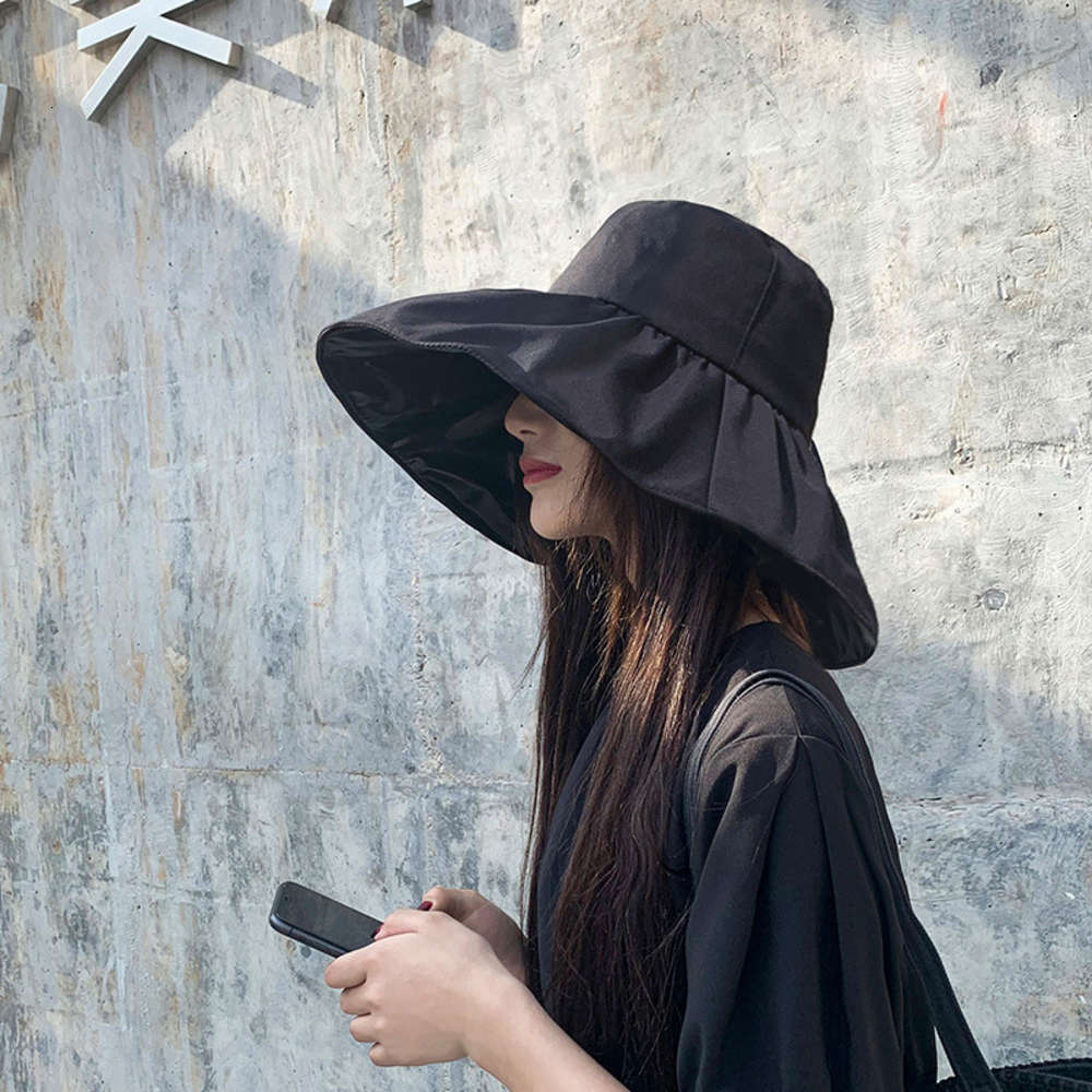 

Black gum Big Brim fisherman's Hat Women's sunshade, sunscreen and UV protection, Blue;gray