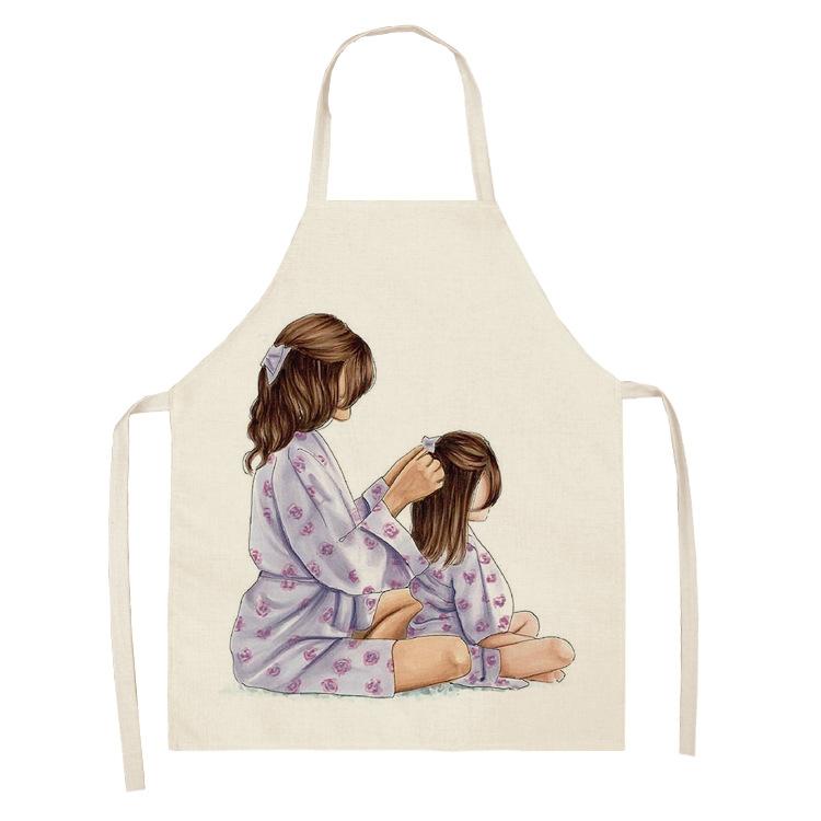 

1Pcs Parent-child Pattern Cleaning Art Aprons Home Cooking Kitchen Apron Cook Wear Cotton Linen Adult Bibs 53*65cm Barber
