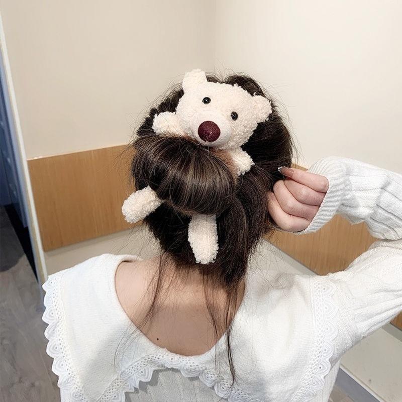 

Hair Accessories Cute Bear Headwear Circle Elasticity Furry Girls Hair-Band Kids Meatball Animal Head Rubber Band, Rabbit04