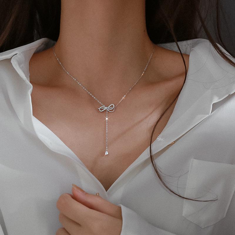 Pendant Necklaces Charm Choker Necklace For Women Party Bow Jewelry Gift Fashion Rosegold Zircon Simple Korea Style-image-723549439