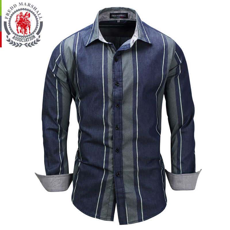 

FREDD MARSHALL Brand Vertical SripeD Men Shirt Long Sleevs Shirt Men 100% Cotton Camisa masculina Mens Shirts hombre FM079 210527, Picture color