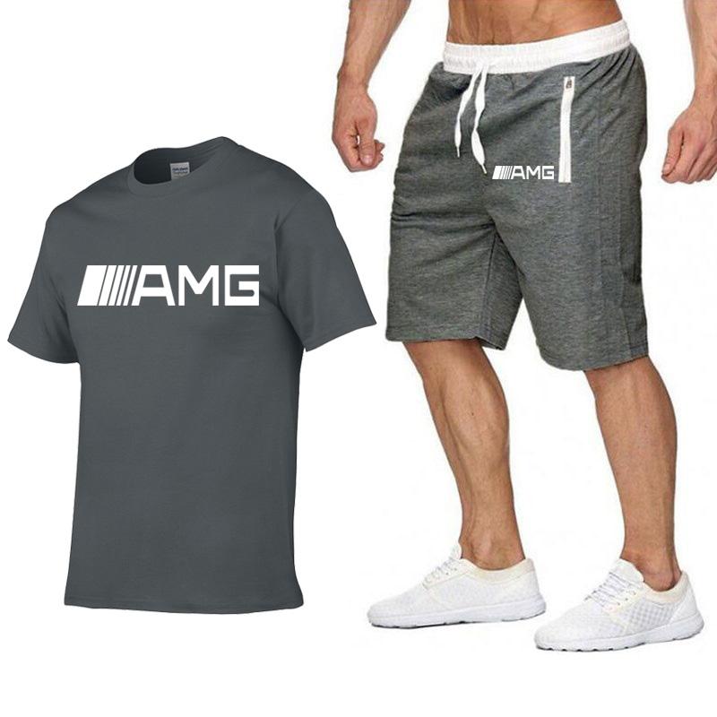 

Men's Tracksuits 2021 Men Sets Tracksuit Brand AMG Printing T Shirt+Shorts 2 Pieces Summer Casual Sports Clothes Harajuku Tops Tshirt, Light blue-black-h