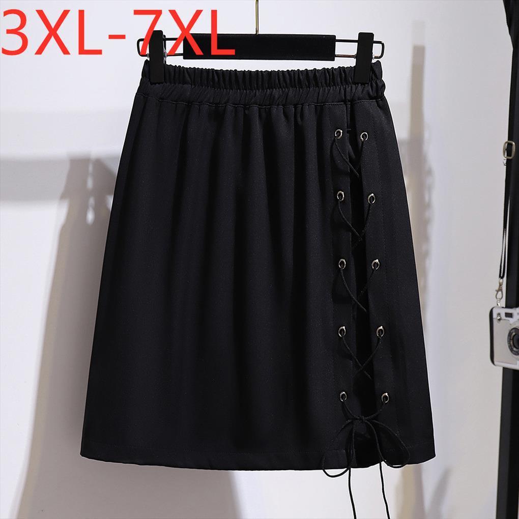 

summer plus size mini women skirt large loose black button pleated 3xl 4xl 5xl 6xl 7xl