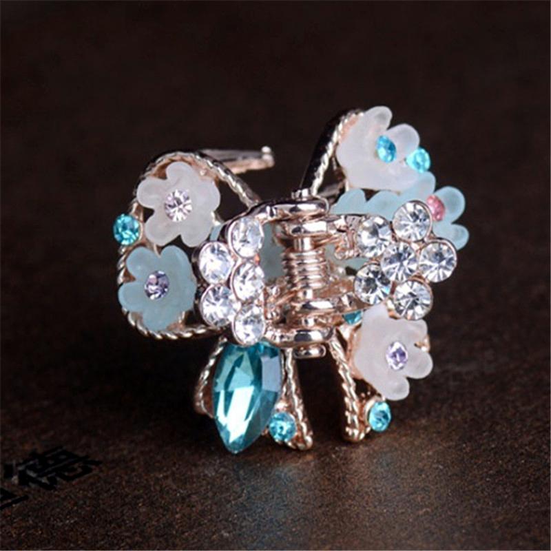 

Hair Clips & Barrettes Gold Color Metal Rhinestone Crystal Butterfly Flowers Jewelry Crab Claw Clip For Lady Girls, Golden;silver