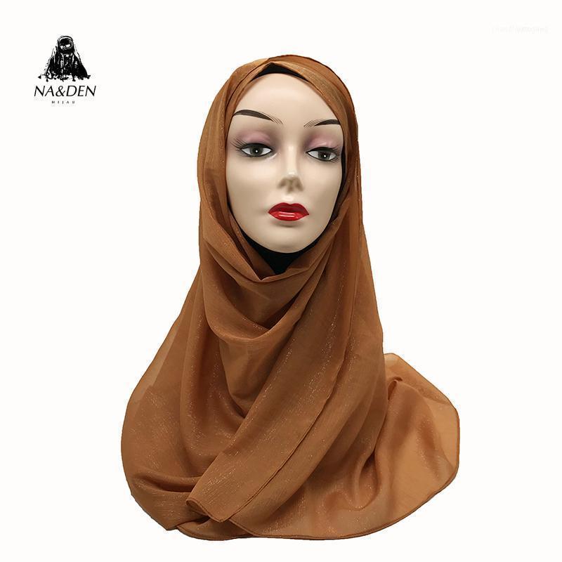 

Scarves 10pcs/lot Ladies Head Scarf Turban Chiffon Muslim Bandana Stock Foulard Femme Satin Hijab Women Glitter Scarves1