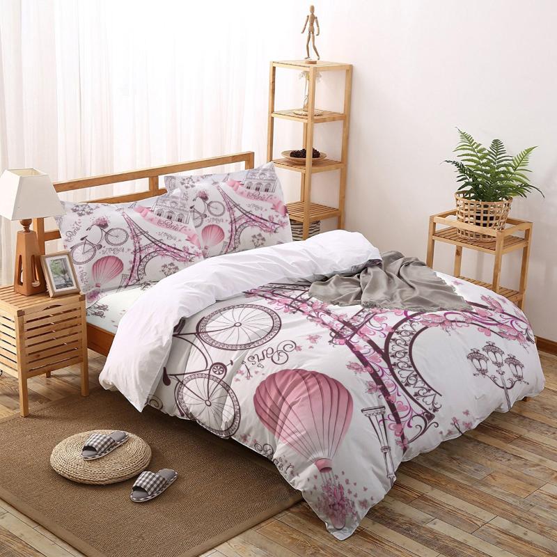 

Bedding Sets Paris Eiffel Tower Bicycle Flowers Bed Linens Printed Duvet Cover Set For Home Housse De Couette Bedclothes, As pic