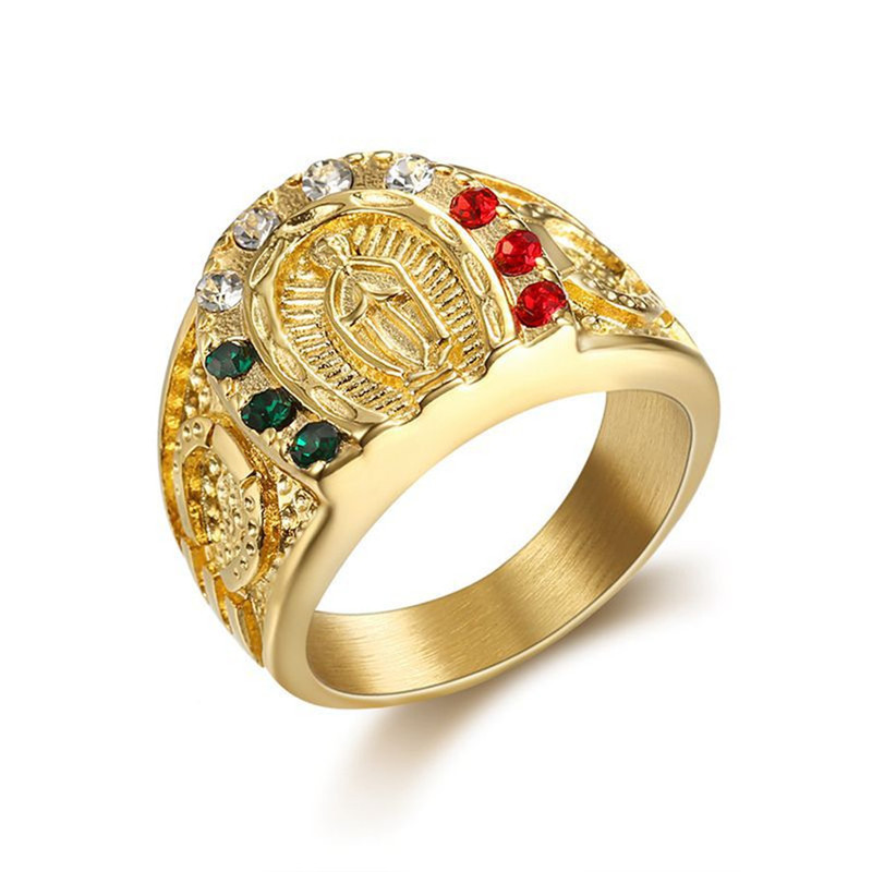 

Retro Classic Statue Stainless Titanium Steel Religious CZ Jewelry Men's Buddhist Ring JZ1673N, Silver