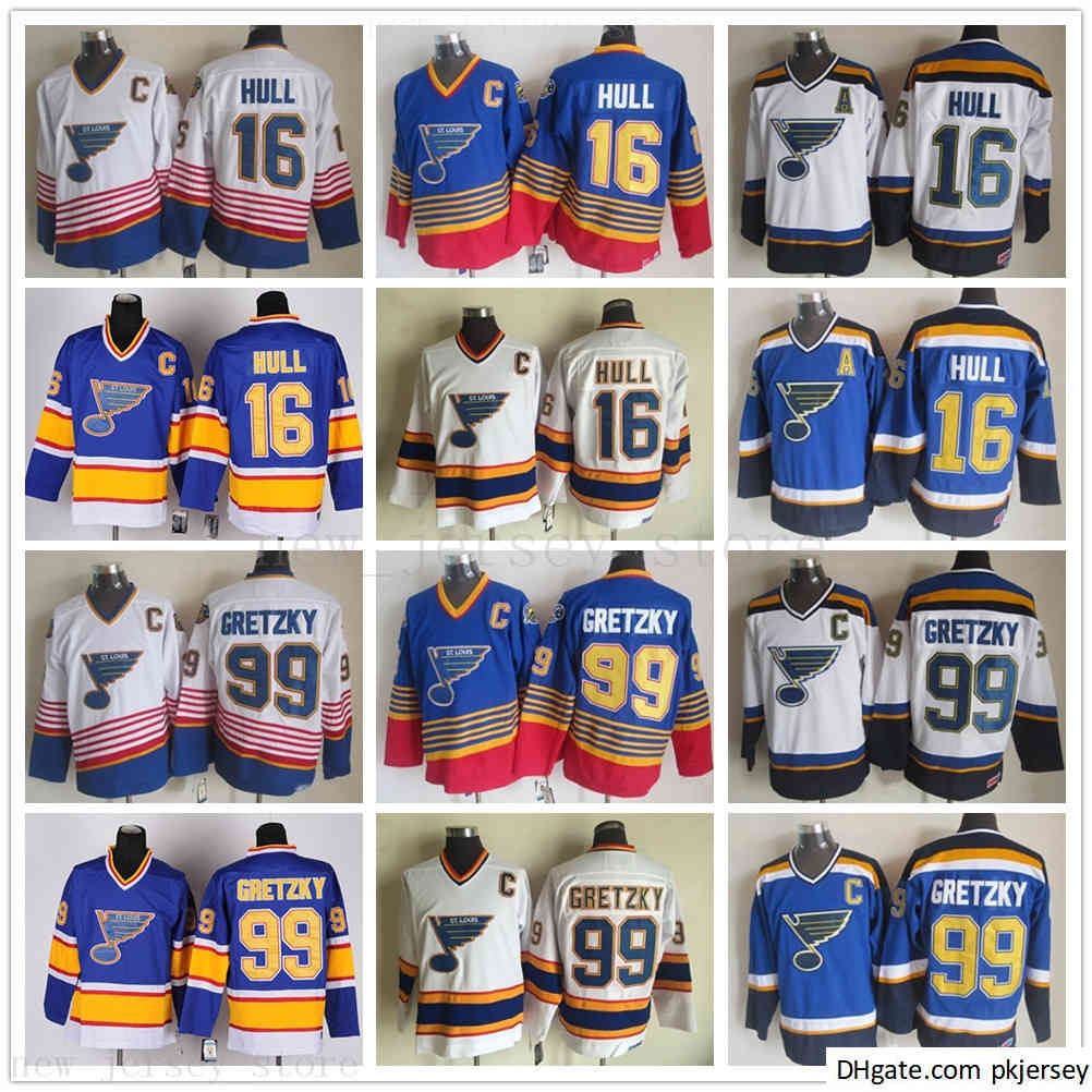 

Vintage CCM St Louis Blues 99 Wayne Gretzky Jerseys Ice Ice Hockey 16 Brett Hull Jersey Embroidery C Patch Man White Blue Joe Mullen, Black;red