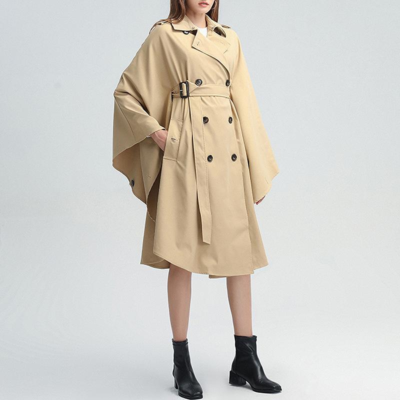 

Spring Women's Coats Fashion Trends Casual Upscale Noble Elegant Solid Bat Sleeve Slim Personality Trench, Khaki
