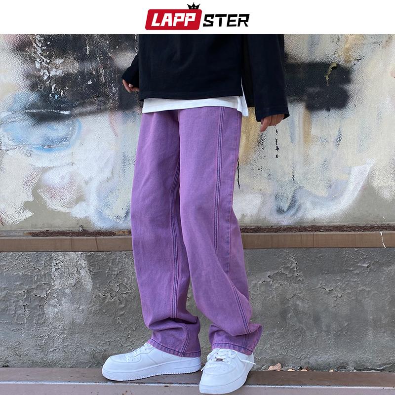 

Men' Jeans LAPPSTER Men Purple Vintage Baggy 2021 Mens Low Rise Denim Y2k Trousers Male Wide Leg Straight Streetwear Plus Size, Violet