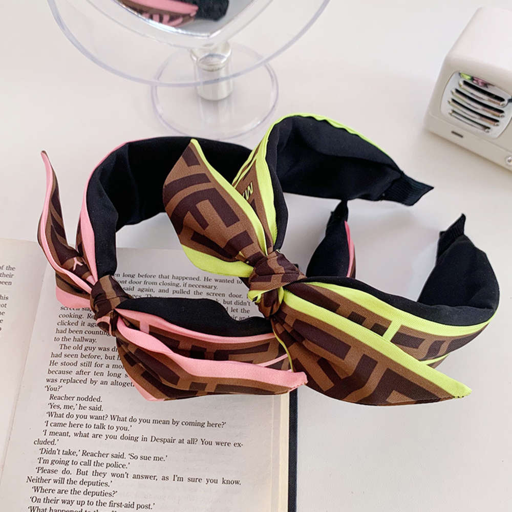 

F letter cross bowknot hairband wide edge knot sports headband go out net red versatile hairpin headdress headband, Black;brown