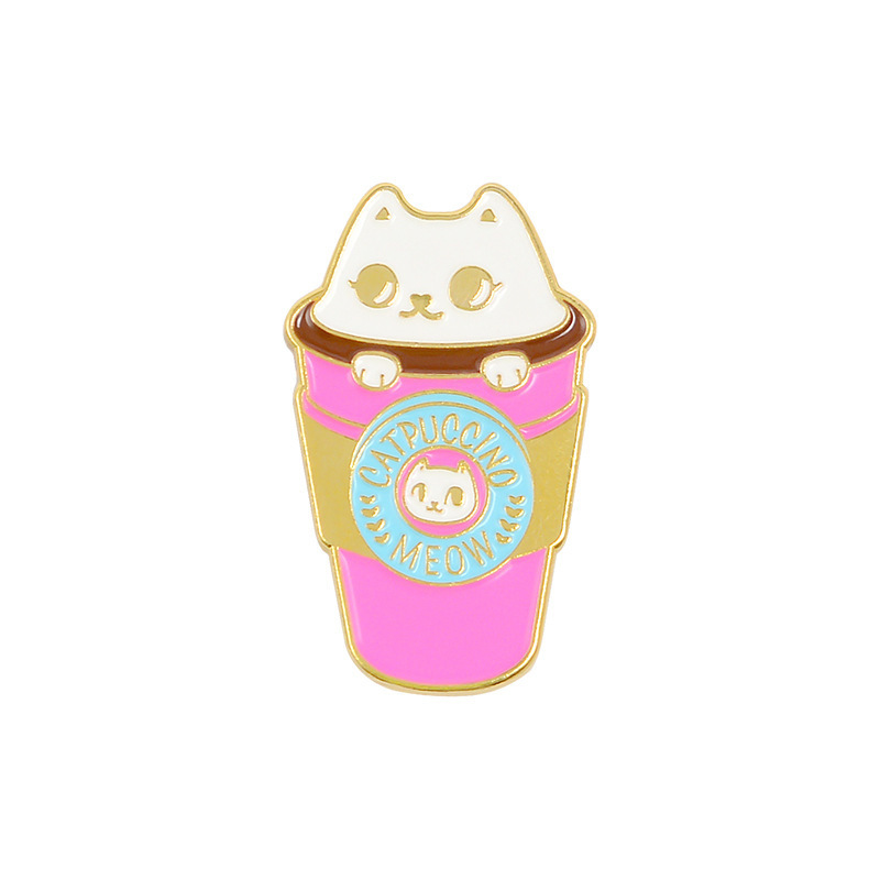 

High grade alloy Enamel Badge cup cat meow cute cartoon Brooch student Brooch, Gray