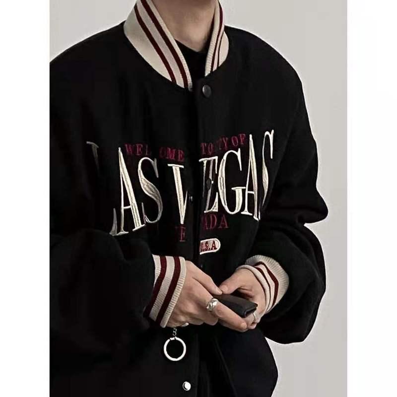 

Women's Jackets Las Vegas Embroidery American Vintage Loose Jacket Men Women Coat Single Breasted Long Sleeve Baseball Uniform Fall Pilot, Solid white