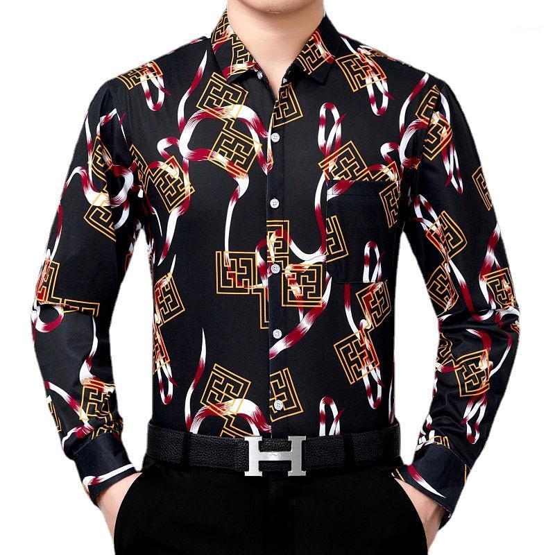 

Men's Hoodies & Sweatshirts Long-sleeved Shirt Mercerized Cotton Autumn Business Casual Mulberry Silk Non-iron Floral Blouse, 5108