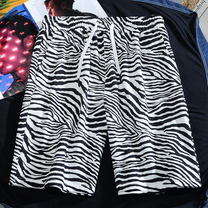 

Men's Shorts 2021 Summer Youth Casual Loose Striped Zebra Pattern Hip Hop Ins Tide Brand Sports Pants Men, White