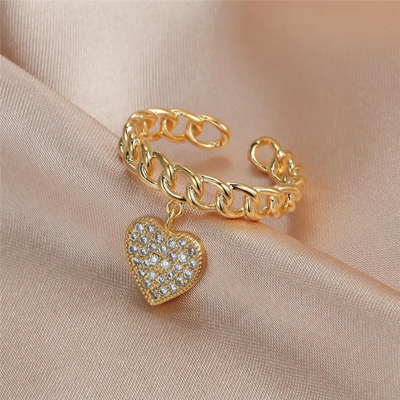 Wedding Rings Trendy Female White Crystal Adjustable Jewelry Rose Gold Silver Color For Women Cute Heart Pendant Engagement Ring-image-711456662
