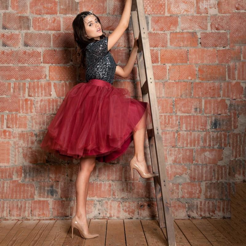 

Skirts Burgundy Causal Tulle Skirt Knee Length Zipper Custom Made Pure Color Fashion Saia De Tule Midi-calf, Beige
