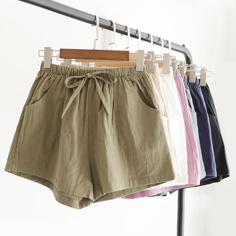 

Women' Shorts 2021 Summer Casual Candy Colors Cotton Linen Mid Waist Short Fashion Woman Streetwear Pants, Yellow