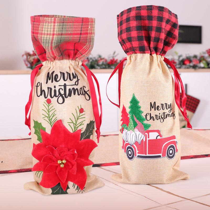 

Christmas Plaid Wine Bottle Cover Floral Car Printted Wines Bag Xmas Champagne Bottles Covers Christmases Decoration DWB9151