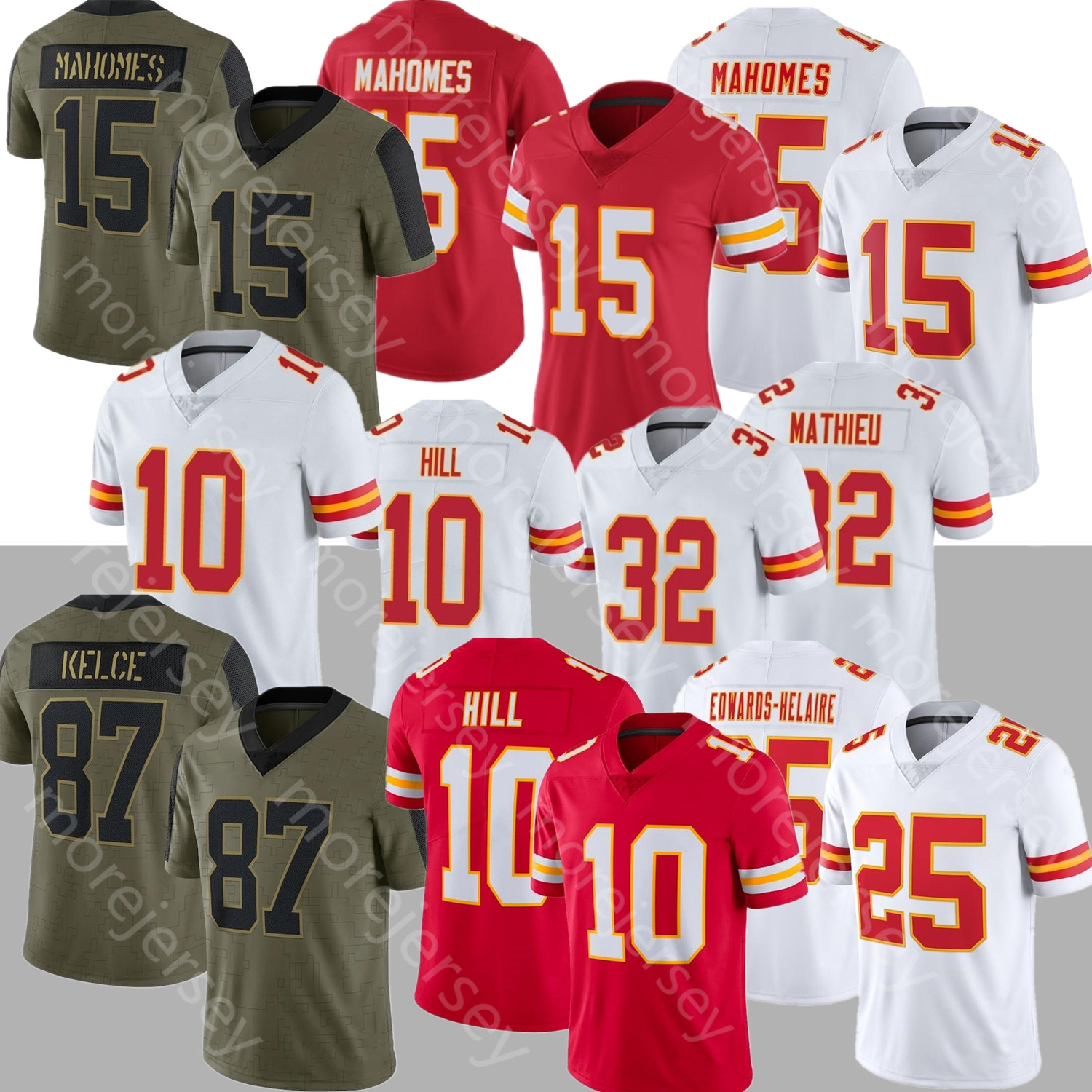 

Football Jersey 2021 Salute To Service Tyreek Hill Patrick Mahomes Clyde Edwards-Helaire Tyrann Mathieu Travis Kelce Red White Black Men Youth Women, As pic