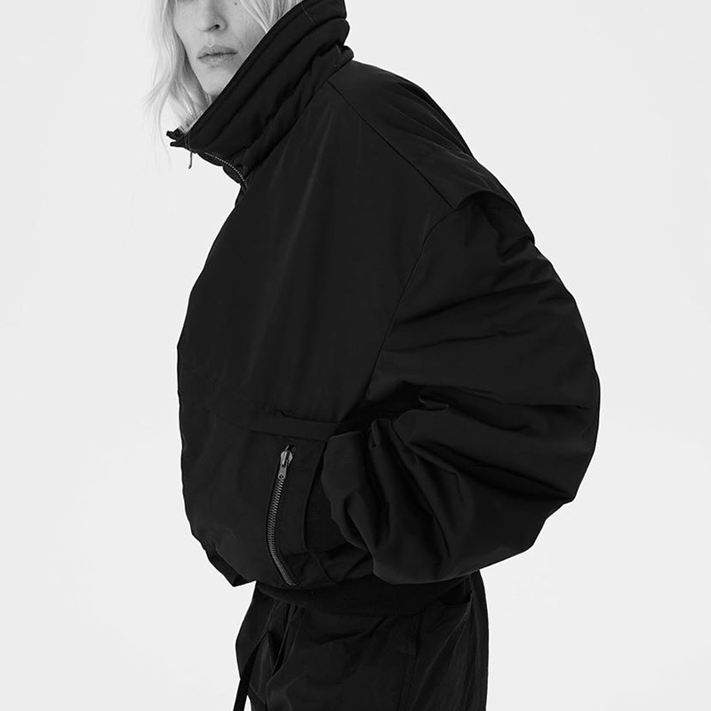 

Mens High Neck Raglan Bomber Jacket Pilot Jackets Autumn Winter Outerwear for Men Women Hip Hop Streetwear MG210122, Black